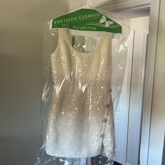 Self-Portait Ivory Sequin Boucle Mini Dress - Picture 5 of 8